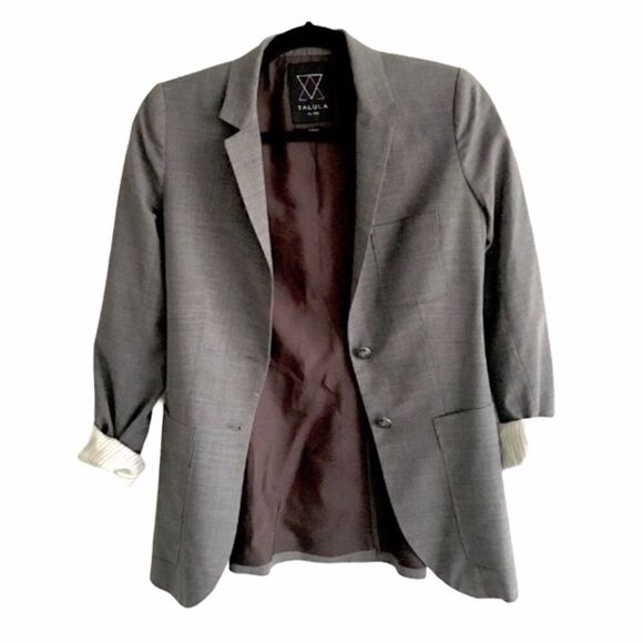 𝅺ARITZIA Talula Wool Exeter Boyfriend Blazer Jacket Roll Sleeves Grey 2 - Picture 1 of 8